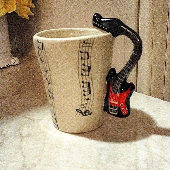 GUITAR Coffee Cup Mug Vintage Antique Musician Music Cup Guitar Handle - Picture 6 of 6